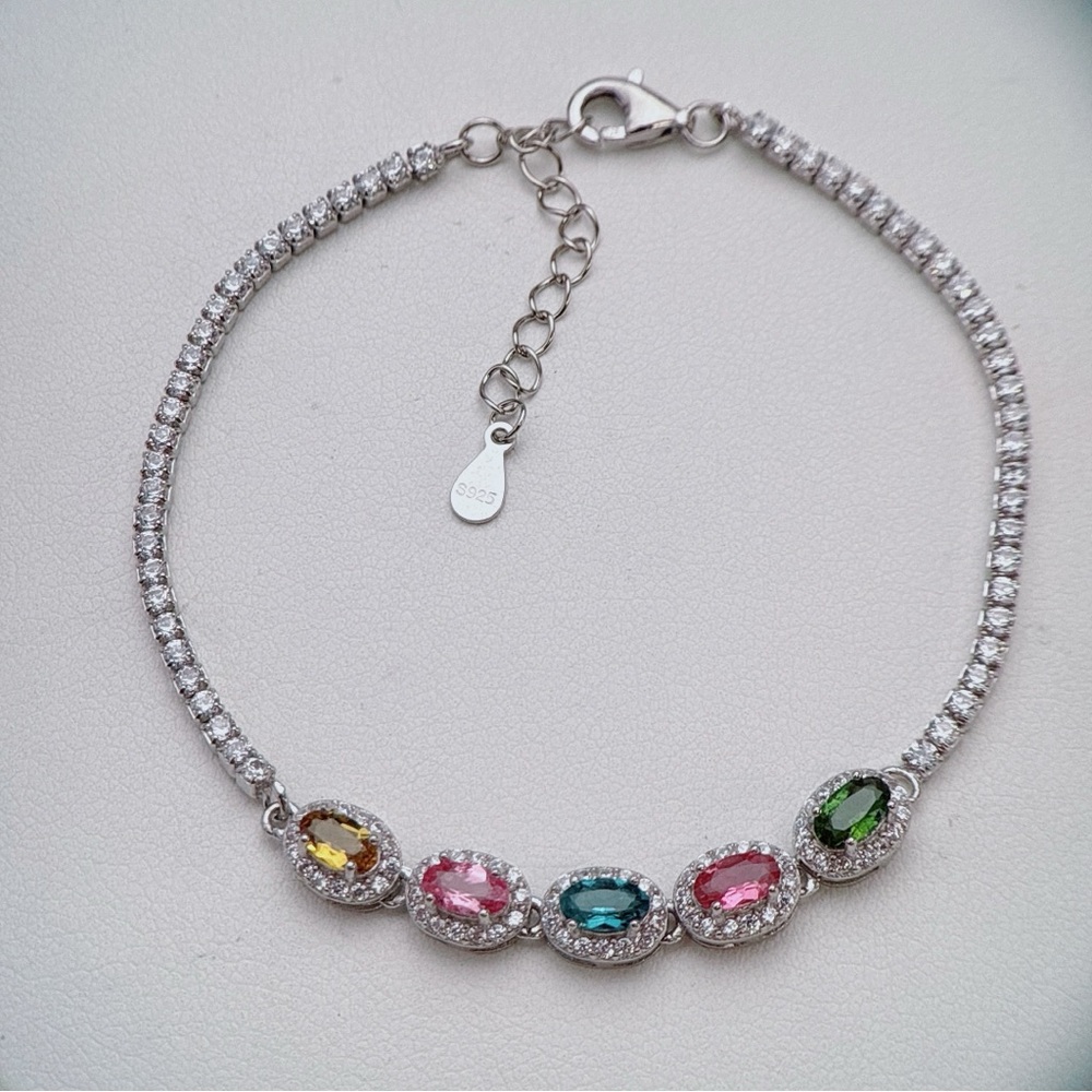 SGB2 S925 Natural Rainbow Tourmaline Bracelet